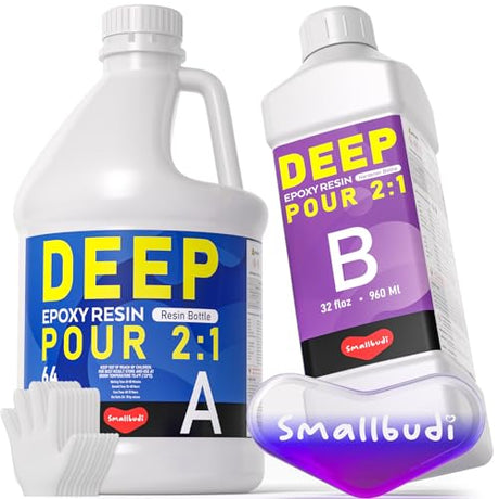 Smallbudi 0.75 Gallon Deep Pour Epoxy Resin Kit, Pouring up to 2~4'' Deep Pour Resin, Crystal Clear High Gloss for Art Craft River Table Wood Filler Smallbudi