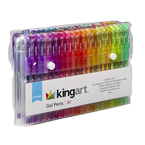  KINGART 400-80 Glitter Rollerball Gel Pens, 80 Sparkling Colors  with Soft-Grip Comfort, XL Ink Cartridge - More Ink, Great for All Ages,  Writing, Coloring, Doodling, Scrapbooking, Journaling & More
