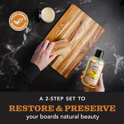 CLARK’S Cutting Board Oil and Wax Kit – Set includes Food Grade Mineral Oil (12oz) and Finishing Carnauba Beeswax (6oz) to Condition and Protect CLARK'S