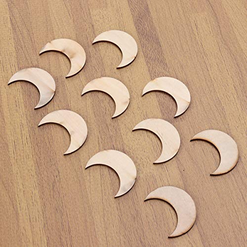 JANOU 20pcs Moon Wood Cutouts DIY Craft Embellishments Gift Unfinished Wood Ornaments Decoration JANOU