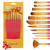 Transon Artist Paint Brush Set of 12 for Acrylic Watercolor Gouache Oil Craft Painting Pink TRANSON