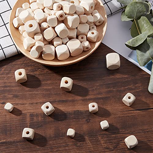 PandaHall 150 pcs Wooden Cubes, 6 Sizes Unfinished Geometric Wood Beads Natural Cube Wooden Beads DIY Wooden Spacer Beads for Bracelet Neckalce