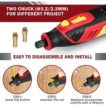 4V Cordless Rotary Tool, 5-Speed 25000RPM TECCPO Mini Power Rotary Tool with 53 Accessories, Rechargeable Rotary Tool for Grinding, Polishing, Wood