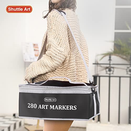 Shuttle Art 280 Colors Dual Tip Alcohol Based Art Markers, 279 Colors Permanent Marker Plus Colorless Blender, Micro-tip Pens, White Highlighter