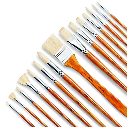 ARTIFY Oil Paint Brushes Set, 15Pcs Professional Natural Chungking Bristle Acrylic Paint Set, Perfect for Oil and Acrylic Painting, Long and Heavy - WoodArtSupply