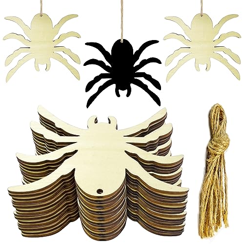 20pcs Unfinished Spider Wood DIY Crafts Cutouts Wooden Spider Shape Cutouts Halloween Wood Cutouts for Painting Halloween Tree Decorations Wreath - WoodArtSupply