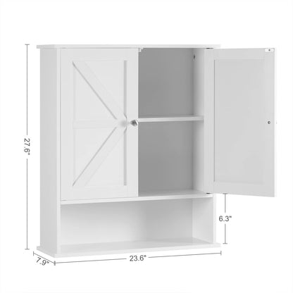 Reettic Two Door Wall Cabinet, Wooden Medicine Cabinet, Wall Mounted Bathroom Storage Cabinet with Inner Adjustable Shelf, for Bathroom, Kitchen,