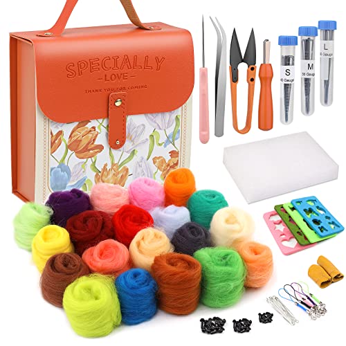 Mayboos Needle Felting Kit, Wool Roving 20 Colors Set, Wool Felting Tool Starter Kit Felt Molds with Portable Storage Box for DIY Craft Home - WoodArtSupply