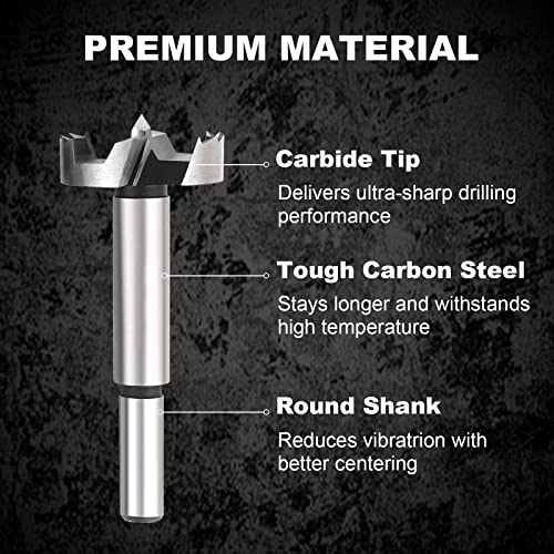COMOWARE Forstner Bit Set - 16 Pcs Forstner Drill Bits Set for Wood, Auger Opener Round Shank Drilling Cutting Tool for Woodworking COMOWARE