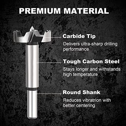COMOWARE Forstner Bit Set - 16 Pcs Forstner Drill Bits Set for Wood, Auger Opener Round Shank Drilling Cutting Tool for Woodworking - WoodArtSupply