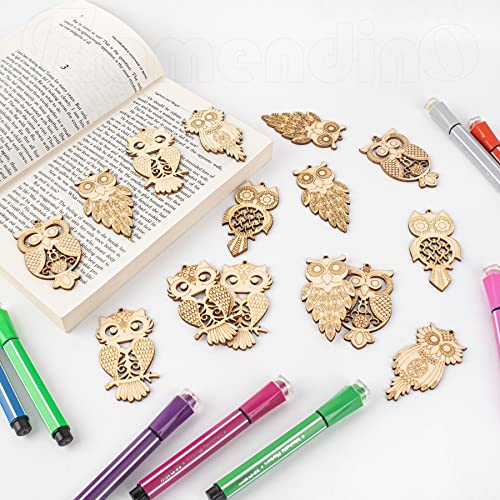 Framendino, 25 Pack Unfinished Wood Cutouts Owl Shape Wooden Slices Bird Hanging Wooden Cutout Wood Chips Embellishments for DIY Craft Home Framendino