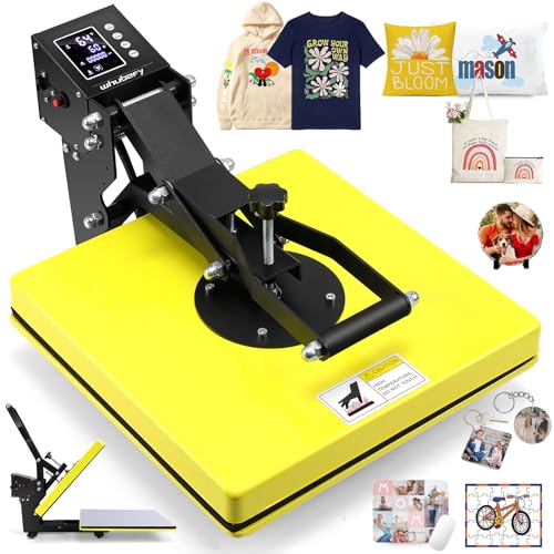 Whubefy Heat Press 15x15 Slide Out, Clamshell Heat Press Machine for T-Shirts, Bags, Mouse Pads & More, Dual-Tube Fast Heating, Digital Industrial Whubefy