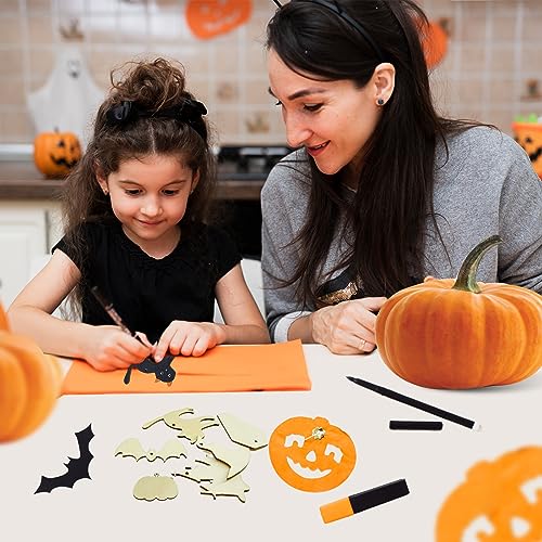 AOCEAN 60 Pcs Halloween Wooden Craft Kit - DIY Wood Cutouts and Hanging Ornaments with Twine - Unfinished Wood for Kids Crafts Decorations and