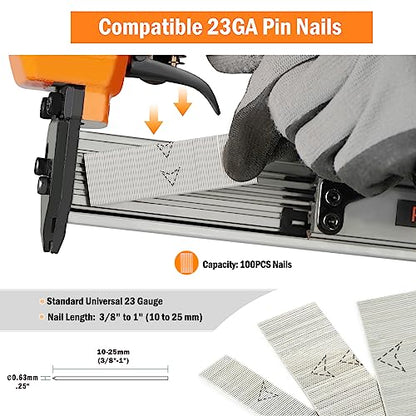 P625 23 Gauge Pneumatic Pin Nailer Accepts 3/8" to 1" Pin Nails, Headless Pinner/Pin Nail Gun for Cabinet, Windows, Doors, and Woodworking