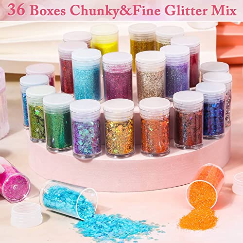 Audab Fine and Chunky Glitter Powder for Resin, Assorted Holographic Nail  Sequins for Hair, Makeup, Slime, Resin Molds / Tumblers, 36 Pcs