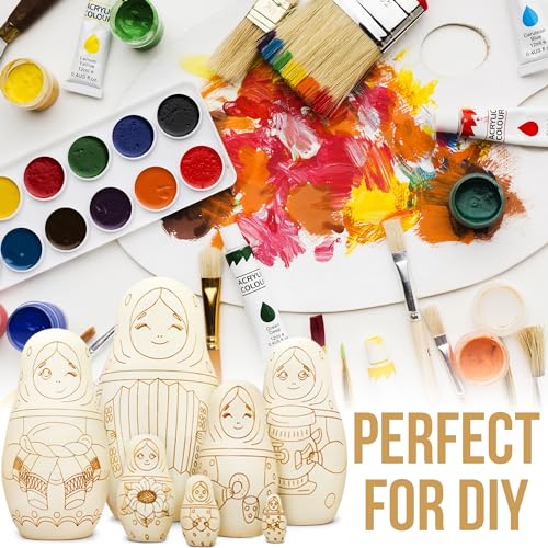 AEVVV Paint Your Own Matryoshka Doll Set 7 pcs - Blank Nesting Dolls for Coloring - Unpainted Russian Nesting Dolls - Unfinished Wood Crafts DIY AEVVV
