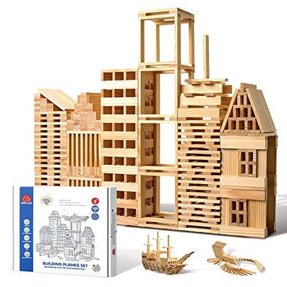 ICEKO KN 100pcs Classic Wooden Building Blocks Set,Solid STEM Building Toys for Kids, Preschool Learning Montessori Toys for Toddlers, Boys & Girls