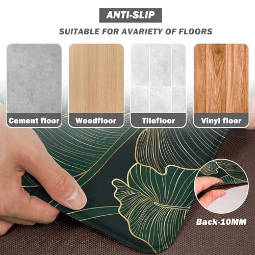 Kitchen Mats for Floor Cushioned Anti Fatigue Mats for Kitchen Floor Green Kitchen Floor Mat Memory Foam Boho Kitchen Rugs Luxury Kitchen Runner - WoodArtSupply