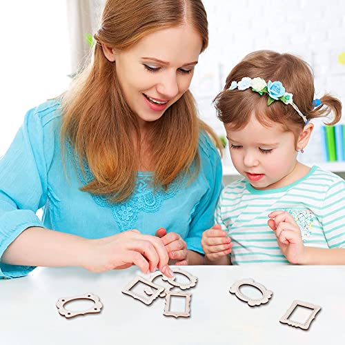 KitBeads 50pcs Random Mini Photo Picture Frame Unfinished Wood Ornaments Vintage Photo Frame Laser Cut Wood Craft Embellishments for DIY Painting KitBeads