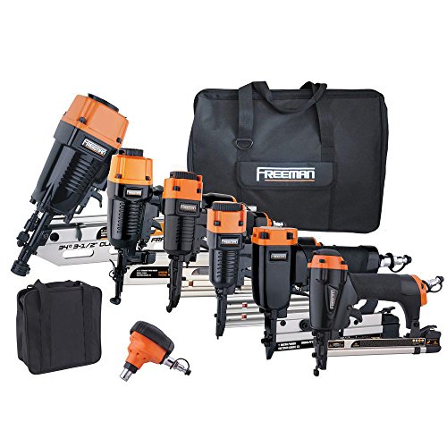 Freeman P9PCK Complete Pneumatic Framing and Finishing Nailer and Stapler Kit with Bags and Fasteners (9-Piece) Freeman