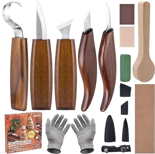 Ninonly Wood Carving Tools 18pcs Wood Carving Kits - Includes Hook Carving Knife Detail Wood Knife Whittling Knife Oblique Knife Trimming Knife Chip - WoodArtSupply