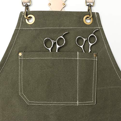 Jeanerlor - 16oz Water-Resistant Work Hairdresser Canvas Aprons for Women Painting Garden Tool Apron with Pockets（Olive Green） Adjustable S to M Jeanerlor