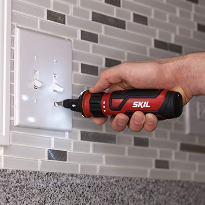 SKIL Rechargeable 4V Cordless Screwdriver with Circuit Sensor Technology Includes 45pcs Bit Set, USB Charging Cable, Carrying Case - SD561204 - WoodArtSupply