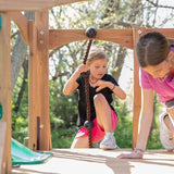 Backyard Discovery Endeavor II All Cedar Wood Swing Set Playset for Backyard with Wave Slide Climbing Wall with Rope Picnic Table Double Wide Rock Backyard Discovery