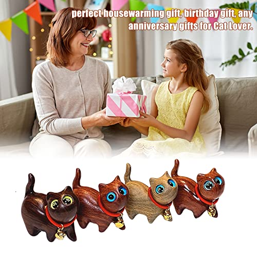 SYWAN 4Pcs Sandalwood Hand Carved Wood Cat, Handmade Wood Carved Cats Sandalwood Decoration Handmade Wood Carved Cats Cute Cat Wooden Crafts Figurine SYWAN