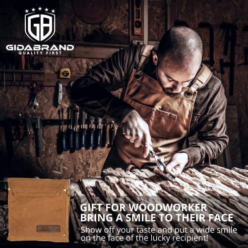 Woodworking Shop Aprons for Men and Women | 16 oz Durable Waxed Canvas Work Apron with Pockets | Cross-Back Straps | Adjustable Tool Apron Up To XXL GIDABRAND