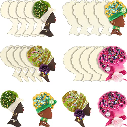 Head Silhouette Wooden Cutout Craft Template for Wreath Afro African Women Girl Queen Black Mother DIY Gifts from Daughter Son for Mom Holiday 15", MACLARONX