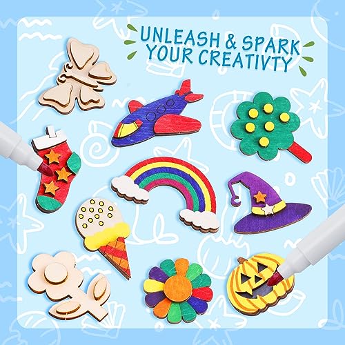 Max Fun 48-Pack DIY Wooden Magnets, Arts & Crafts for Boys and Girls Ages 3-12, Painting Craft Activities Kit, Craft Gift Toys for Age 3, 4, 5, 6, 7, - WoodArtSupply