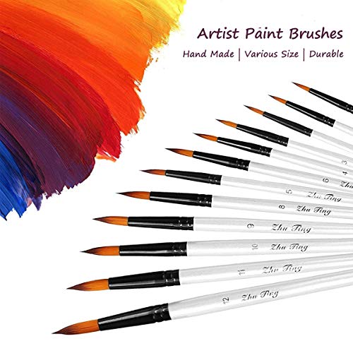 Acrylic Paint Brushes Set, 12pcs Professional Round-Pointed Tip Artist Paintbrushes for Acrylic Watercolor Oil Painting, Face Body Nail Art, Crafts, Auhoahsil