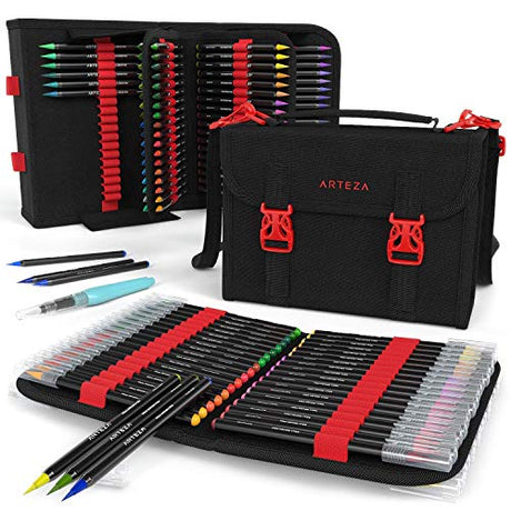 ARTEZA Real Brush Pens, Set of 96 Drawing Pens, Flexible Nylon Tips, Watercolor Markers for Painting, Sketching, Coloring, Calligraphy & Journaling, ARTEZA
