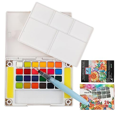 MAIKEDEPOT Watercolor Paint Set,24 Vivid Colors Watercolor Sketching Kit Painting Set with Water Brush Pens,24 Sheets Watercolor Papers,3 Online MAIKEDEPOT