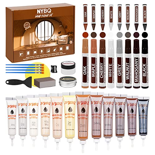 Wood Furniture Repair Kit- Set of 41 Laminate Vinyl Floor Repair Kit Wood Fillers,Floor Scratch Repair, Touch Up Markers, Restore Hardwood Scratches, NYBQ