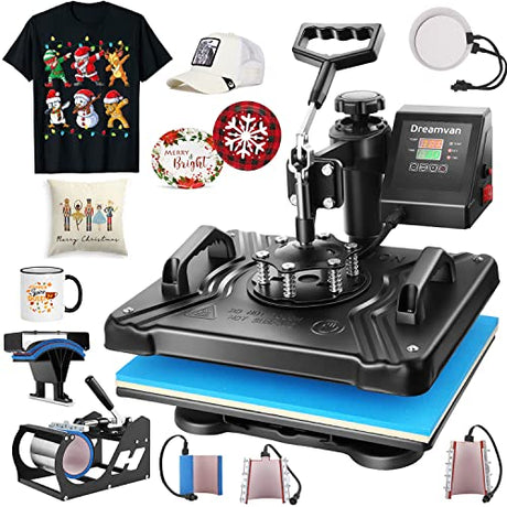 WOOKRAYS Heat Press 8 in 1 Combo Heat Transfer Machine 12x15" Tshirt Printing Machine 360° Swing Away Digital Sublimation Kit Multifunctional Heat WOOKRAYS
