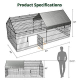 PawGiant Chicken Coop 86"×40" Chicken Run Pen for Yard with Cover Outdoor Metal Portable Chicken Tractor Cage Enclosure Crate Outside for Small PawGiant