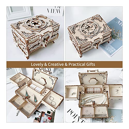 Hallisun 3D Wooden Puzzle Box, DIY Mechanical Wood Model Kits Jewelry Keepsakes Storage Box for Adults, Ideal Gift on Birthday Christmas Valentine's