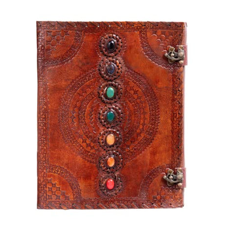 Hell Blues Leather Unlined Bound Journal 13 x 10 inches Large Rustic Diary Seven Chakra Medieval 7-Stone Embossed Handmade Sketchbook Vintage Writing Hell Blues