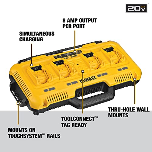 DEWALT 20V MAX Battery Charger, 4-Ports, Simultaneous Charging for 12V and 20V Max Batteries (DCB104) DEWALT