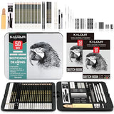 KALOUR 52-Pack Sketch Drawing Pencils Kit with Two Sketchbook,Tin Box,Include Graphite,Charcoal and Artists Tools,Pro Art Drawing Supplies for Adults KALOUR