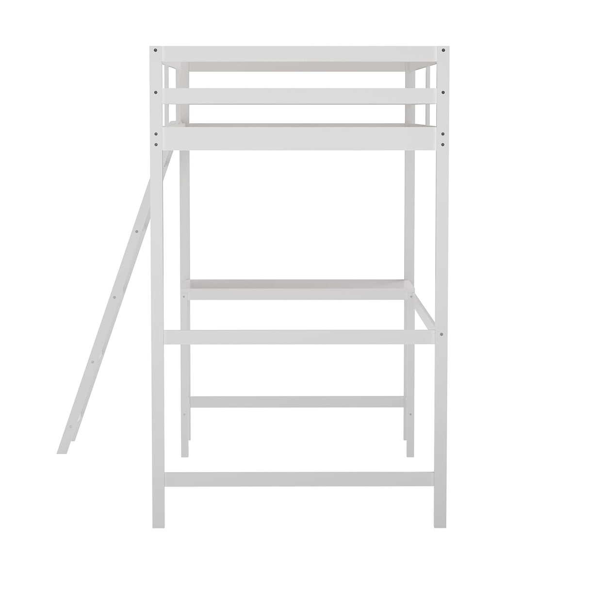 BizChair Twin Size Loft Bed Frame with Built-In Desk & Guard Rails - White BizChair