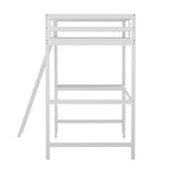 BizChair Twin Size Loft Bed Frame with Built-In Desk & Guard Rails - White BizChair