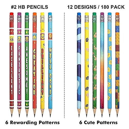 Shuttle Art Pencils and Erasers Bundle, Set of 180 Pack Assorted Colorful Pencils + 120 Pack Pink Erasers Bulk Shuttle Art