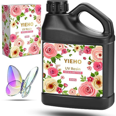 YIEHO UV Resin 500g -Bulk Upgraded Crystal Clear Hard UV Fast Curing Epoxy Resin Supplies for Craft Jewelry Making