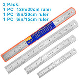 3PCS Stainless Steel Ruler, Metal Ruler Set (6 8 12 inch), Steel Ruler with Inch and Metric, Machinist Ruler, Metric Ruler, Imperial Ruler, for Yipinve