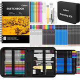 Caliart Drawing Supplies, Art Set Sketching Kit with 100 Sheets 3-Color Sketch Book, Graphite Colored Charcoal Watercolor & Metallic Pencils, Gifts Caliart