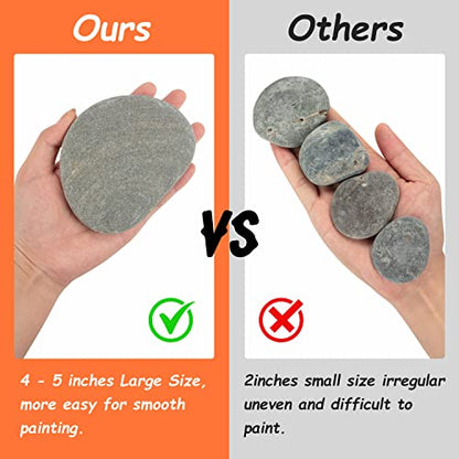 12 Pcs Extra Large Rocks for Painting, 4-5 Inch River Rocks Painting Stones Smooth Flat Rocks with 12PCS Paint Brushes for Painting, Natural Rocks to