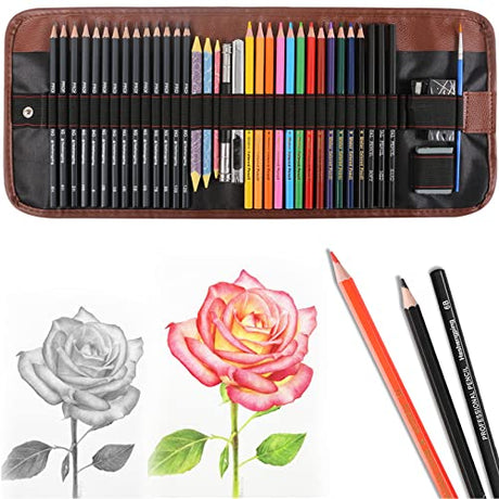Heshengping, Sketching Pencil Set Drawing Pen Charcoal Sketch Kit Cover Graphite Pencils Charcoal Pencils Watercolor Pencils Paper Erasable Pen Heshengping